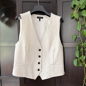 Rag & Bone Cream Pinstripe Button Vest with Black Stripes